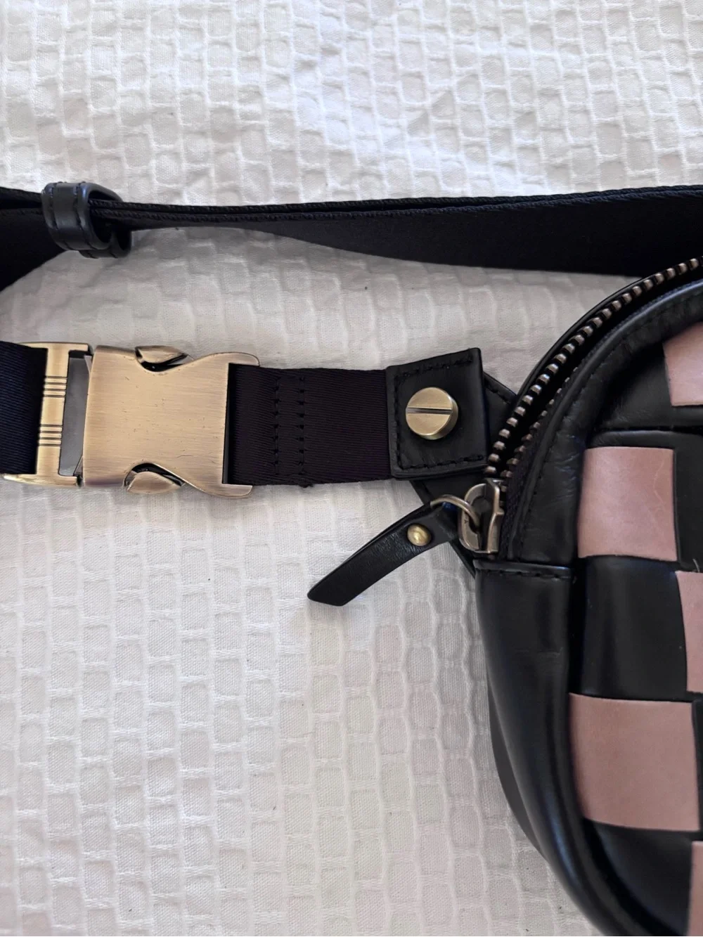 Devin Checkered Crossbody Bum Bag - Black & Blush